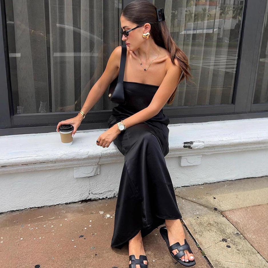 Tube Top Satin High Waist Loose Dress Summer Dress