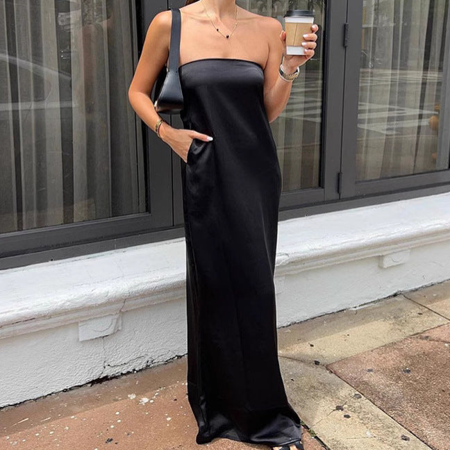 Tube Top Satin High Waist Loose Dress Summer Dress