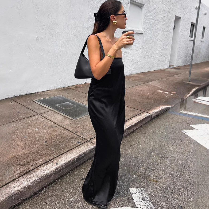 Tube Top Satin High Waist Loose Dress Summer Dress