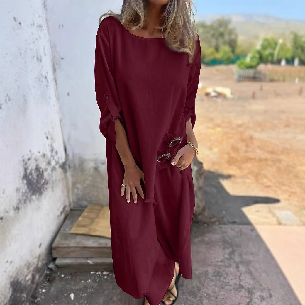 Spring Metal Buckle Loose Irregular Asymmetric Robe