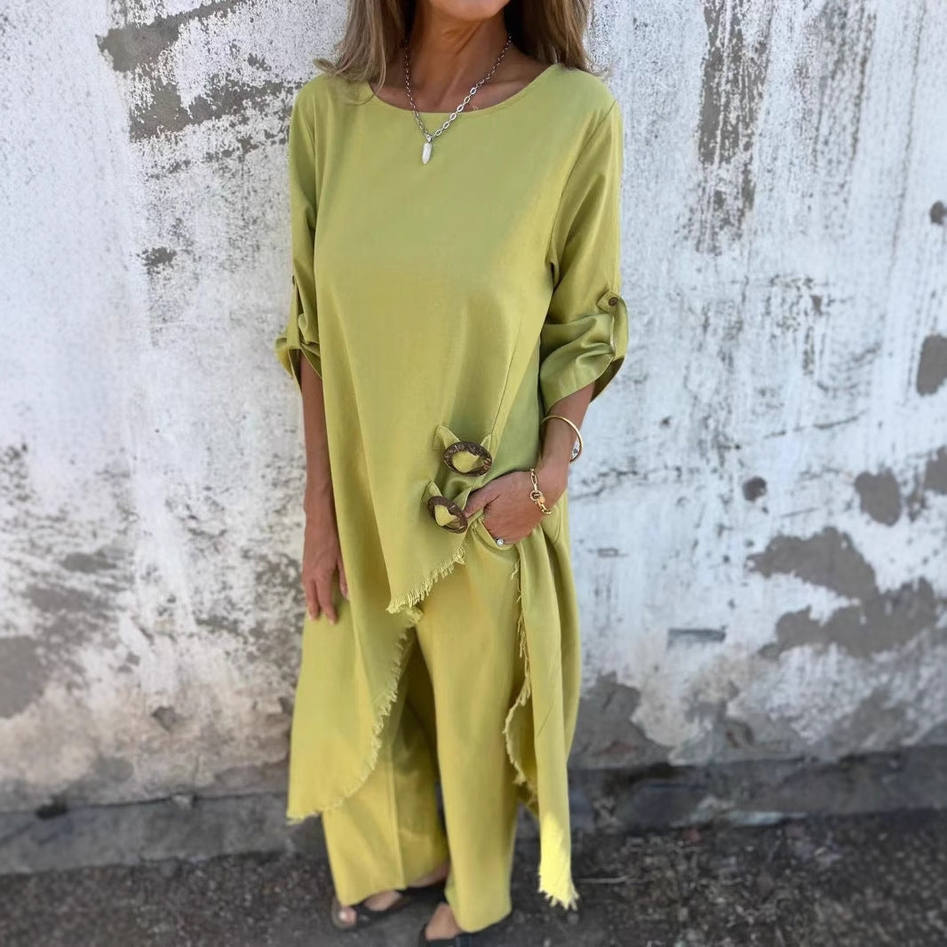 Spring Metal Buckle Loose Irregular Asymmetric Robe